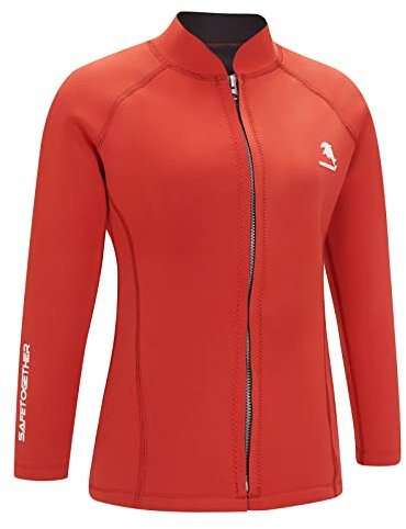 Giacca da uomo donna in neoprene da 2 mm con cerniera frontale a maniche lunghe per surf, nuoto, immersioni subacquee (3XL, donna-rosso)