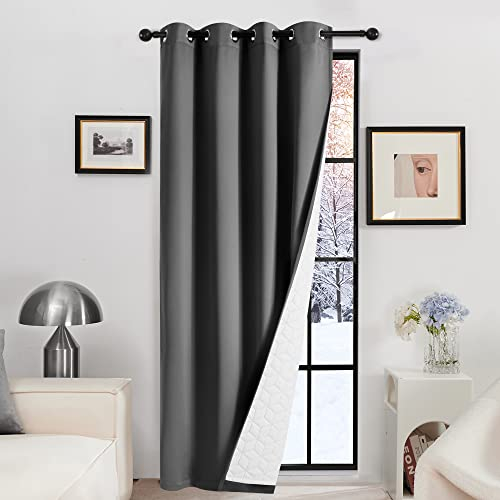 Deconovo Thermovorhang Kälteschutz, Gardinen mit Ösen gegen Kälte, Wärmeisolierend Vorhang Verdunkelung Wohnzimmer, 260x140cm(HöhexBreite), Dunkelgrau, 1 Stück