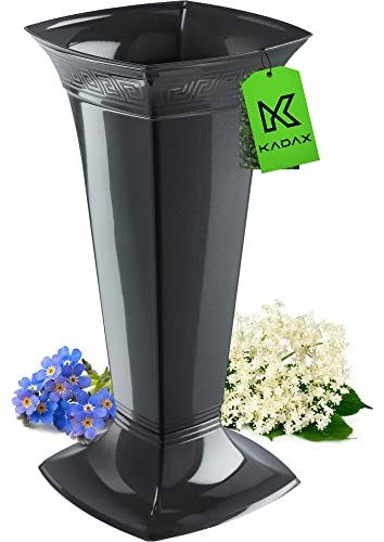 KADAX Jarrón de plástico para cementerio con base, jarrón de flores para lápida, decoración de tumba, decoración de tumba, jarrón de pie para tumba (grafito/alto)