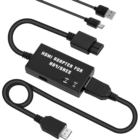 Mcbazel Convertidor N64 a HDMI, Adaptador SNES a HDMI para Consolas N64/SNES a HDTV, Soporta 480p/720p, Audio Estéreo, Relación de Aspecto 16:9/4:3, Compatible con N64/SNES Original