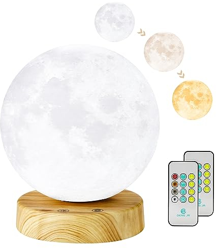 Deng Jr Tageslichtlampe 10000 Lux Moon Lichttherapielampe,Simulation von Tageslicht, UV-freie Sonnenlichtlampemit Fernbedienung, 3 Farbtemperaturen, einstellbareLichtintensitaten und Timer