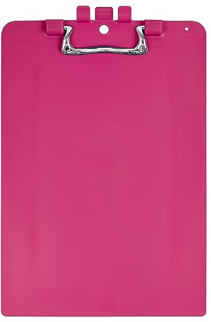 Snopake A4 Pink Clipboard with Pen Holder, Heavy Duty Ergonomic Metal Clip and Hanging Hole [Pack of 1] 15896