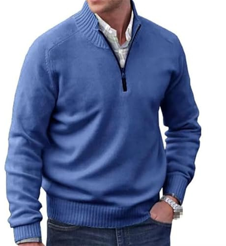 Suéter básico de cachemira con cremallera para hombre, suéter de punto casual de manga larga, suéter de punto sólido