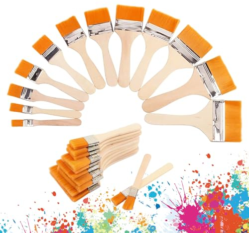 Breit Flachpinsel Set, 12 Stück Holz Pinsel, Ölfarben Bürste Breiter Acryl Flachpinsel für Ölgemälde Aquarell Kunst Malvorlage Projekt DIY-Handwerk(12 Größen)