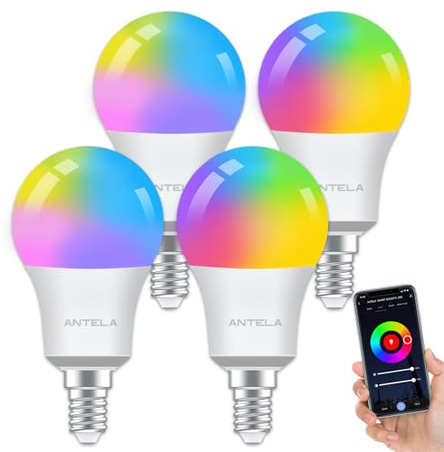ANTELA Smart Bulb E14 Alexa Light Bulb A60 7W 806LM LED RGB Dimmable Bulb, 2700K-6500K Warm and Cool White, Smart Life App Control, Compatible with Google Home, 4PCS