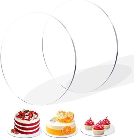 FANNITE 2 Stück Cake Board, 20cm Acryl Cake Board, Kuchenplatte Transparent, Wiederverwendbar Tortenunterlage Cakeboard, zum Dekorieren, Transportieren und Präsentieren von Torten