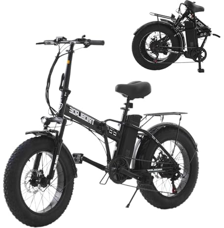 LSBIKE 20 Inch Fat Tire Electric Bike Folding Electric Bicycle with 250W Motor Removable 36V Battery 7 Speed Drivetrain City Bike Portable E-bike Electric Mountain Bike for Unisex Adult