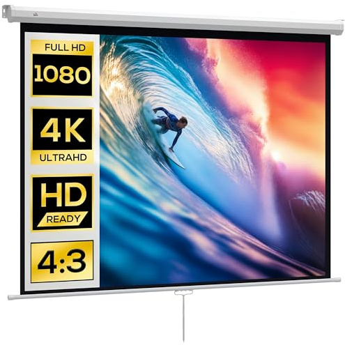 HOMCOM Écran de Projection de 84 Pouces, écran vidéoprojecteur, pour Home cinéma, 4:3 4K HD, Fixation Mur ou Plafond, 181 x 8 x 138 cm, Blanc
