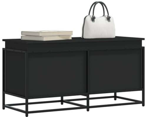 Homgoday Aufbewahrungsbox mit Deckel Truhe Holztruhe Aufbewahrungstruhe Spielzeugtruhe Deckenbox Couchtisch Beistelltisch für Wohnzimmer Schwarz 100x40x51,5cm Holzwerkstoff