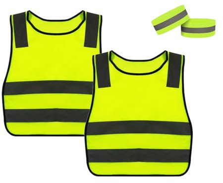 Hitopin 2 Stück Kinderwarnweste, Sicherheitsweste Kinder, Leichte Reflektorweste, Warnweste Dinosaurier, mit 2 Grünes Armband, für Sport, Laufen, Fahrrad, Schule, Auto, Jungs, Mädchen