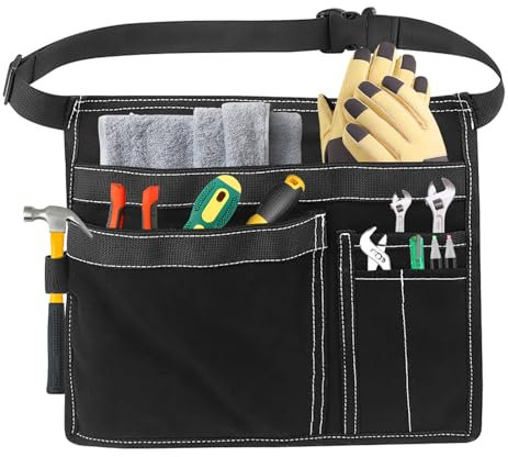 Tool Belt Pouch Heavy Duty Adjustable Belt Clip Canvas Waist Bag 12OZ with 6-Pockets for Carpenters Electricians Plumbers Construction Garden Workshop Storage Wood Working Tools Screwdriver Hammer
