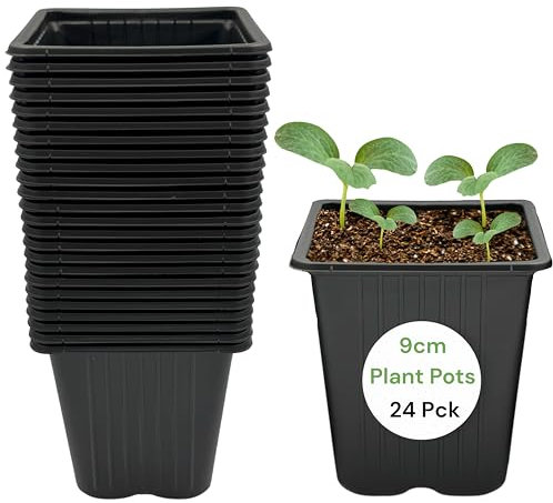 SwiftPick Home Vasi per piante in plastica, 9 x 10 cm, quadrati neri, con fori di drenaggio (24 pezzi) vasi riutilizzabili ideali per ortaggi, fiori, erbe aromatiche