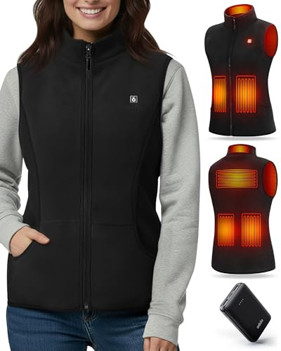 UNBON Gilet Riscaldato Donna, Giubbotto Riscaldato Donna con Batteria USB 10000mAh, Gilet Riscaldante Pile con 3 Temperatura 6 Zone Calore, Giubbotto Riscaldante Termico, Giacca Riscaldata Nero S