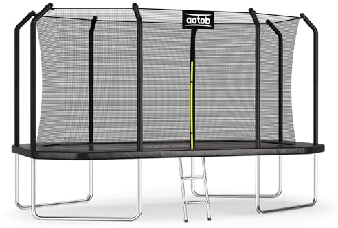 AOTOB 8×14 FT Rectangle Trampoline - Perfect Outdoor Trampoline for Kids - Gymnastics Style Tranpoline with Enclosure Net - Supports Up to 440 lbs(Black)