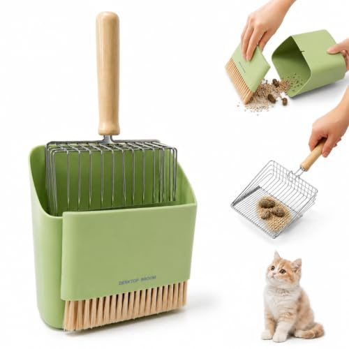 Kattlåda spade set i rostfritt stål med sopskyffel och rengöringsborste | 3-delat rengöringsset för kattlåda, underlättar siktning och rengöring, perfekt för daglig kattvård