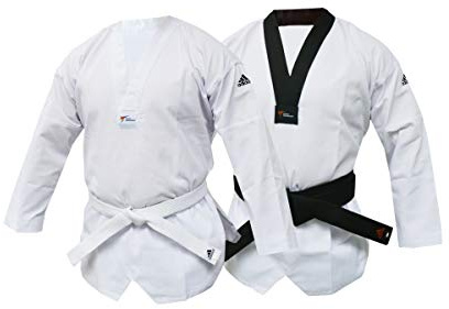 adidas WT Taekwondo Club Dobok Uniforme d'arts martiaux sans rayures, Col noir., 140 cm