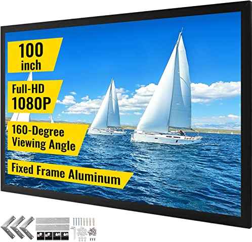 VEVOR Pantalla de Proyector Diagonal 100 Pulgadas de 16: 9, Pantalla de Cine 4K, Proyector Marco de Aluminio, 221 x 124 cm para Películas Portátil Montaje en Pared al Aire Libre, Negro
