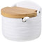 Vencier Ceramic Sugar Pot with Lid & Spoon | Sugar Bowl | Spice Containers | Salt Cellar | White Ceramic with Bamboo Lid |