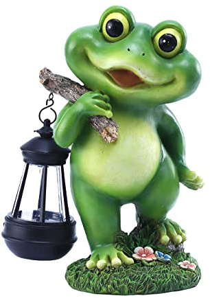 CFFOWNUG Outdoor Frog Garden Decor: 11'' Yard Decoration with Solar Lantern Funny Frog Statue Gifts for Women Mother's Day Housewarming Gift