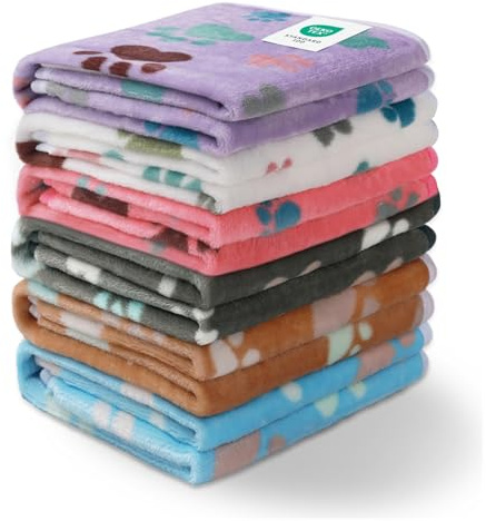 Luciphia 1 Pack 6 Dog Blankets Cat Soft Fluffy Fleece Pet Blanket Warm Cute Print Design Puppy Kitten Doggy Paw Small(23x16)