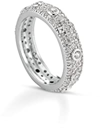 Donipreziosi Anello Rosario in Argento 925% Pavè Uomo/Donna Unisex con Croce Zirconi Diverisi Colori Taglio Diamante (Bianco, 14)