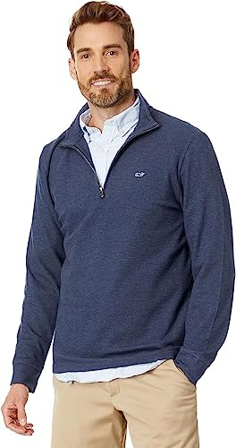 Vineyard Vines Men's Saltwater Quarter-Zip Pullover Sweater, Deep Bay, Medium