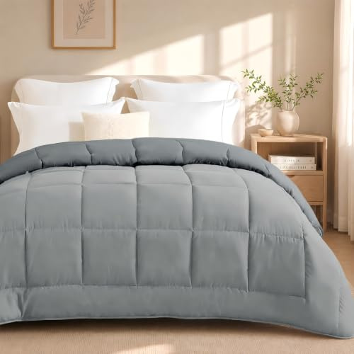 Edredón de Fibra 170 gr/m2 - Edredón Relleno Nórdica Reversible de dos colores Cama 180, 260 x 240 cm - Edredon entretiempo Suave, Transpirable, Ligera, 100% Poliérster, Gris claro y oscuro
