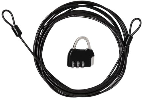SWZHAI Candado de cable de 3 mm trenzado de acero recubierto de vinilo para equipaje, cable de seguridad flexible, cuerda de alambre de seguridad doble para equipaje, al aire libre, tendedero, negro,