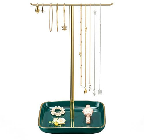 Soporte para joyas con base de cerámica – Soporte para joyas y almacenamiento de joyas, soporte para cadena en forma de T, árbol de joyas, organizador de joyas y soporte para cadenas de joyas