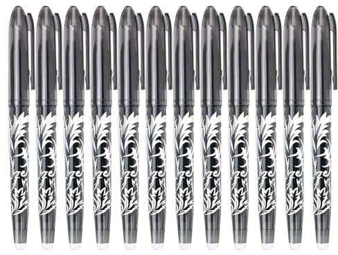 12 Pcs Erasable Pen, 0.5mm Fine Tip & Eraser, Black Writing Instrument for Students & Office Use, Smooth for Notes, Journals, School & Daily Tasks