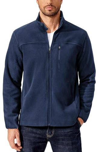 PINSPARK Chaqueta polar para hombre, con cuello alto y cremallera completa, chaqueta de invierno para exteriores, ligera, de polar, para trekking, running y senderismo, cárdigan cálido