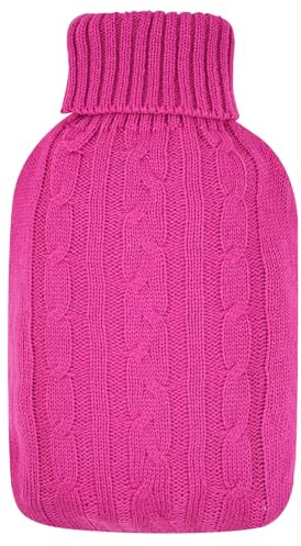 TRIXES Housse tricotée pour bouillotte - Isolation en maille torsadée rose framboise - Housse uniquement - Taille unique pour bouillottes de 2 litres (non fournies) - 31 x 20 cm