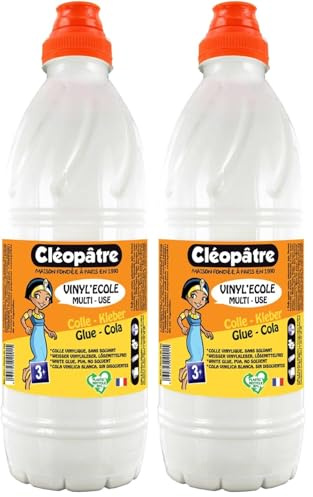 CLEOPATRE - Vinyl'Ecole Flacon De Colle Blanche Vinylique 1L - Idéale Travaux Manuels et Loisirs Créatifs Dès 3 ans – Rentrée Des Classes - Fabrication Française (Lot de 2)