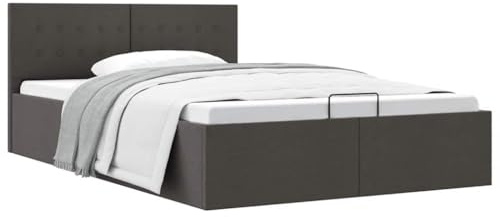 sephironlbb Förvaringssäng, hydrauliskt mörkgrått tyg, 120 x 200 cm, modern klädselsäng med gasfjäder, robust MDF och stålram, utrymmesbesparande sovrumsmöbler