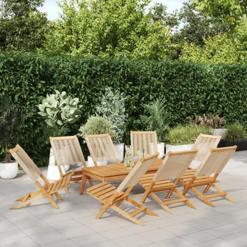 GeenYuu Garden Chairs Pack of 8 Beige Folding Solid Acacia Wood Weatherproof with Armrests Ideal for Balcony Patio Outdoor Space-Saving and Comfortable for Garden and Patio