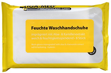 TIGA-MED Waschhandschuhe Feucht | 24 Pack à 8 Stück (= 192 Stück) | mit Aloe Vera imprägniert | Einmal Einweg Waschhandschuh Waschlappen