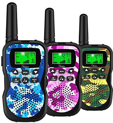 Huaker Kids Walkie Talkies,3 Pack 22 Channels 2 Way Radio Toy with Flashlight and LCD Screen,3KM Range Walkie Talkies for Kids Outside Adventures, Camping, Hiking