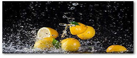 Tulup Glas-Bild Wandbild aus Glas - Wandkunst - Wandbild hinter gehärtetem Sicherheitsglas - Dekorative Wand für Küche & Wohnzimmer 125x50 - Essen & Getränke - Zitronen Wasser - Gelb