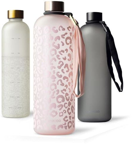 MAMEIDO Gourde 1,5l - Bouteille d'eau Design Plastique avec Marqueur de Temps de Motivation, sans BPA, étanche (Wild Candy, 1500ml)