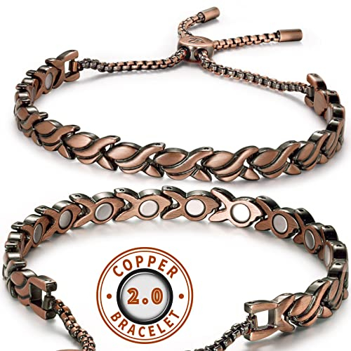 RainSo Damen Reines Kupfer Magnetfeldtherapie Gesundheitsarmbänder Schmerzlinderung bei Arthritis Einstellbares Design mit Display-Box (Petal Style)
