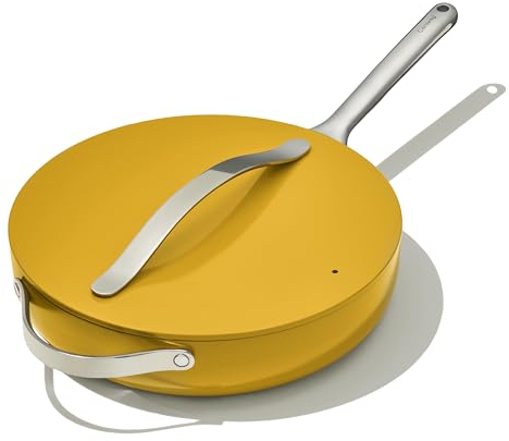 Caraway Nonstick Ceramic Sauté Pan with Lid (4.5 qt, 11.8) - Non Toxic, PTFE & PFOA Free - Oven Safe & Compatible with All Stovetops (Gas, Electric & Induction) - Marigold