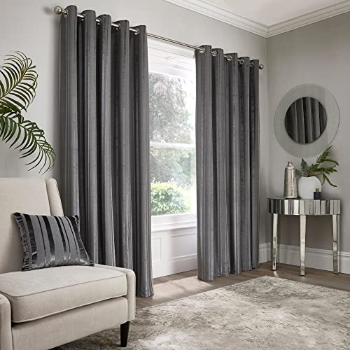 Appletree Boutique - Conrad - Jacquard Pair of Eyelet Curtains - 46 Width x 54 Drop (117 x 137cm) in Slate