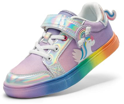 DREAM PAIRS Girls Sneakers School Shoes,Rainbow/Silver,13 Little Kid