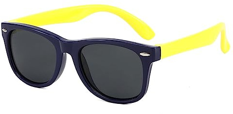 DRERIO Gafas de Sol para Niños 3-12 Años, Flexibles de Silicona con Protección UV para Niños, Niñas y Bebés (Azul Oscuro y Amarillo)
