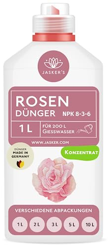 Rosendünger flüssig 1 Liter Konzentrat - Rosen Dünger für 200 Liter Gießwasser - 100% Schnelldünger - Flüssigdünger mit Langzeitdünger - Dünger für Rosen- Rosendünger Garten Langzeit