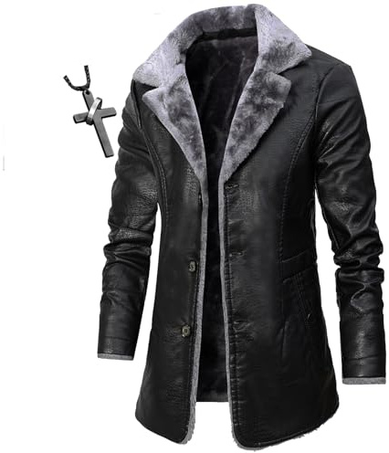HECLOK Giacca da uomo in vera pelle pilota aviatore moda Giubbotto Antivento Caldo Autunnale Cappotto Casual Multitasche + Collane da uomo di qualità (TYP-1,3XL)