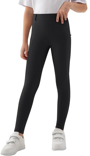 MoFiz Kinder Reithose Mädchen Vollbesatz mit Silikon Kinder Reitleggings mit Reißverschlusstasche Schwarz 128-140