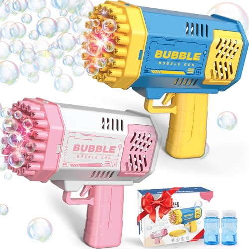 Dolanus Toys for 3+ Year Old Kids: 2 Pack Bubble Gun Bubble Machine for Boys Girls Gifts for Age 3 4 5 6 7 8 Years Old Birthday Presents Toy for Toddler Ages 3-8 Rocket Bubble Maker Outdoor Garden Toy