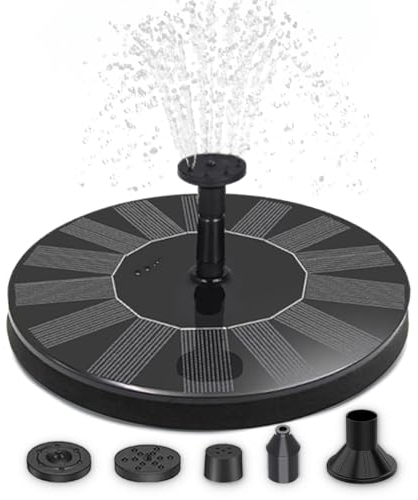 Solarbrunnen Wasser-Fontäne für draußen - 16 cm Schwimmende Solar Wasserpumpe mit 5 wechselbaren Aufsätzen - Springbrunnen Wasserspiel als Balkon Miniteich oder Garten-Brunnen Vogeltränke