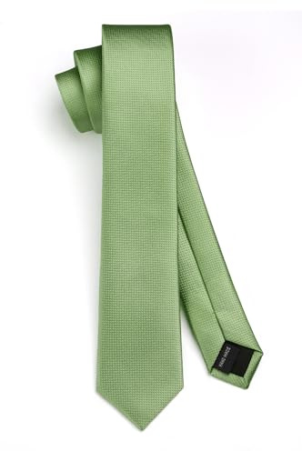 HISDERN Sage Green Tie Skinny Ties Slim Silk Necktie For Men Solid Classic Neckties for Wedding Party Business (6cm)